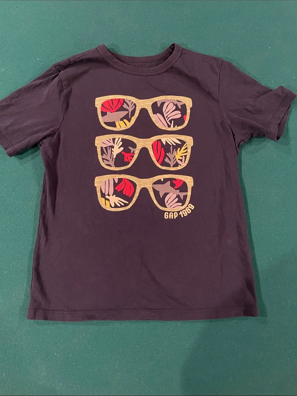 GAP Navy Short-Sleeve Tee with Yellow Sunglasses Graphic